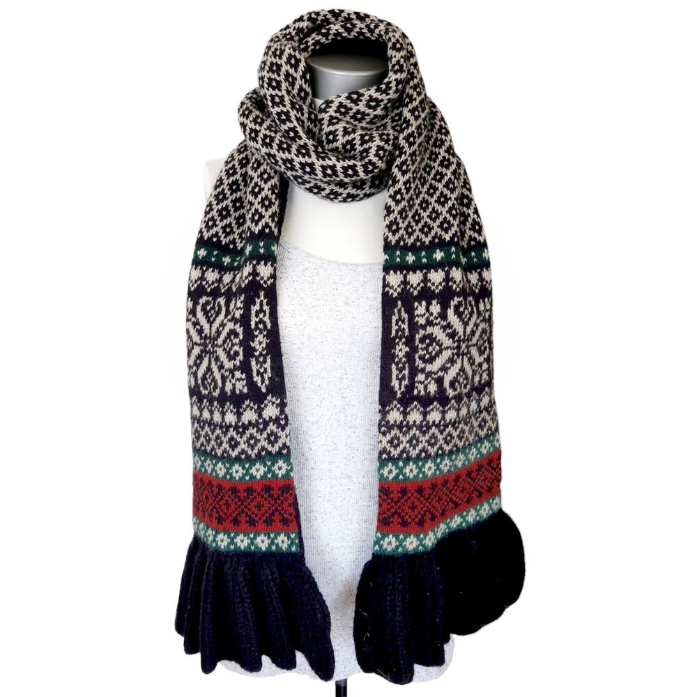 RALPH LAUREN RUGBY wool angora knit ruffle cozy preppy winter long scarf multi - Picture 1 of 5